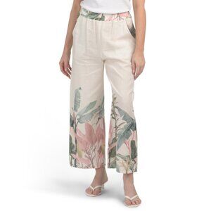 SPIGHE DI LINO Floral Made In Italy Linen Blend Printed Pants